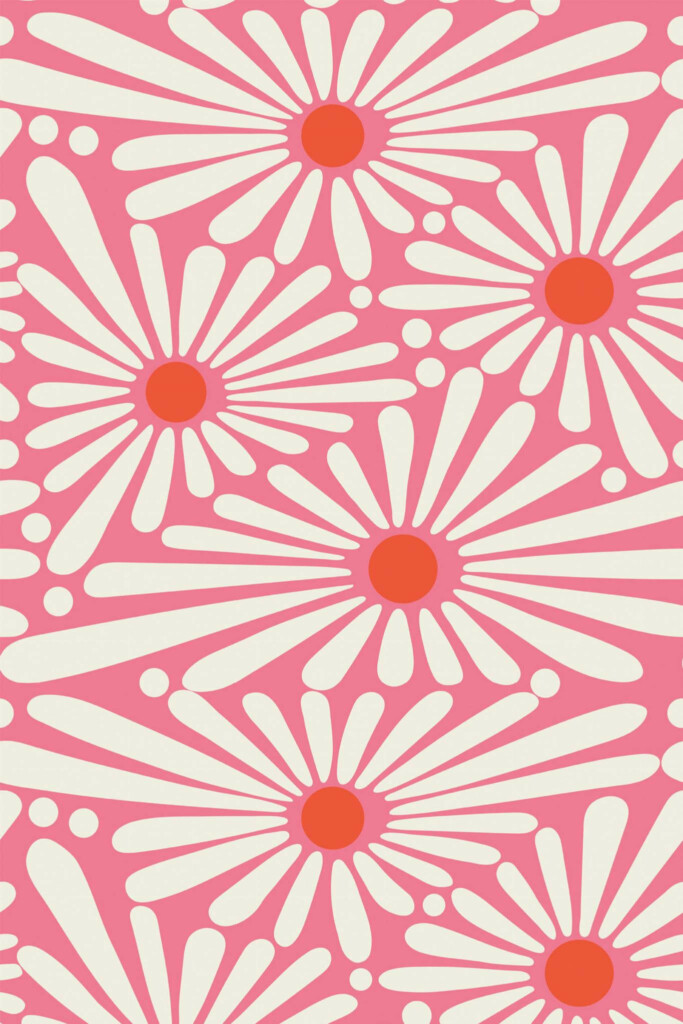 Pattern repeat of Vibrant Pink Daisies removable wallpaper design