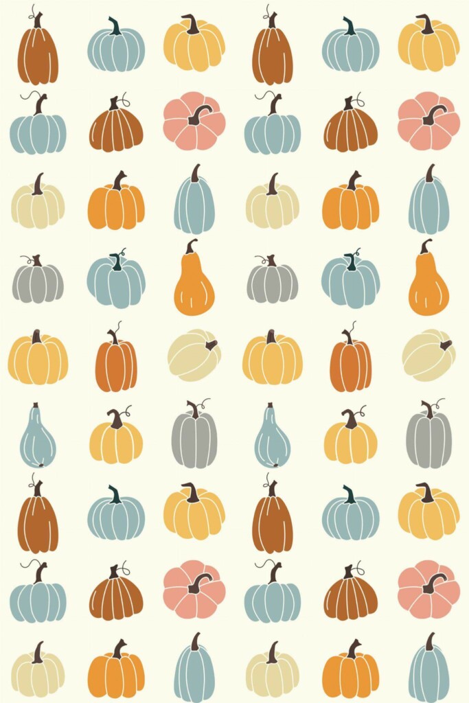 Pattern repeat of Vibrant Pumpkin Patch removable wallpaper design