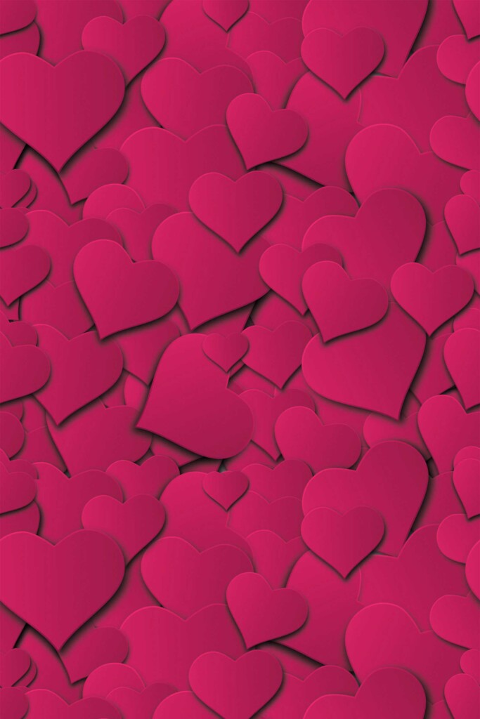 3D heart-themed peel and stick wallpaper Red Fun Fancy Walls