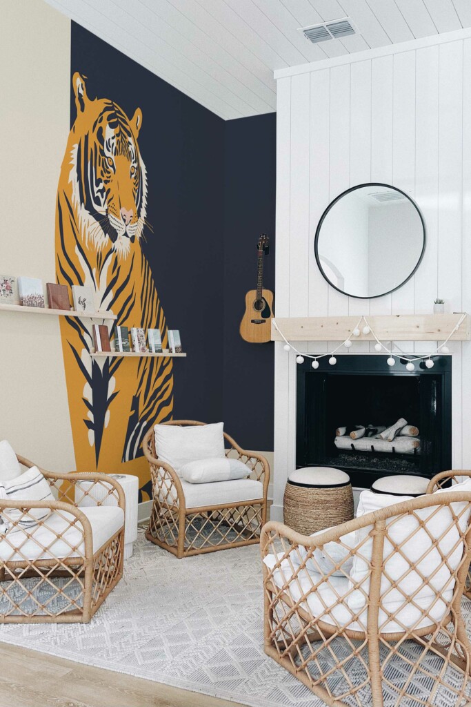 Self-adhesive wall mural featuring tiger in nature style from Fancy Walls