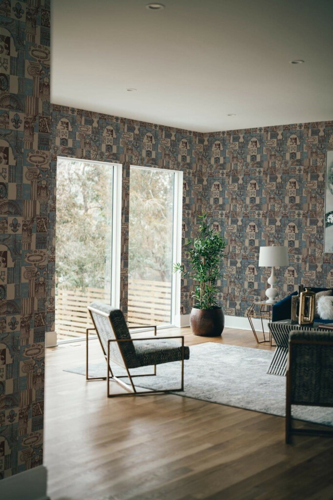 Modern style living room decorated with Vintage architecture peel and stick wallpaper