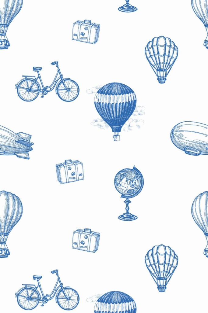 Pattern repeat of Vintage Balloon Blues removable wallpaper design