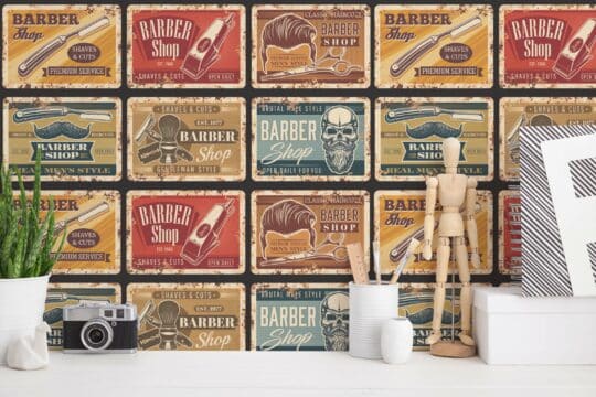 vintage barber shop non-pasted wallpaper