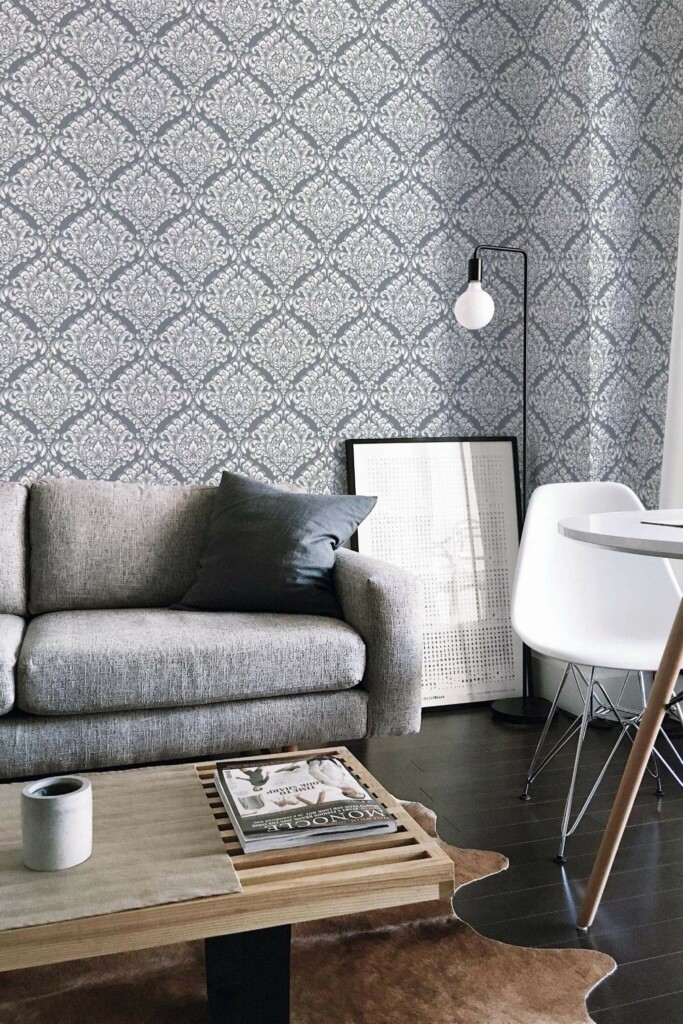 Industrial scandinavian style living room decorated with Vintage bathroom peel and stick wallpaper