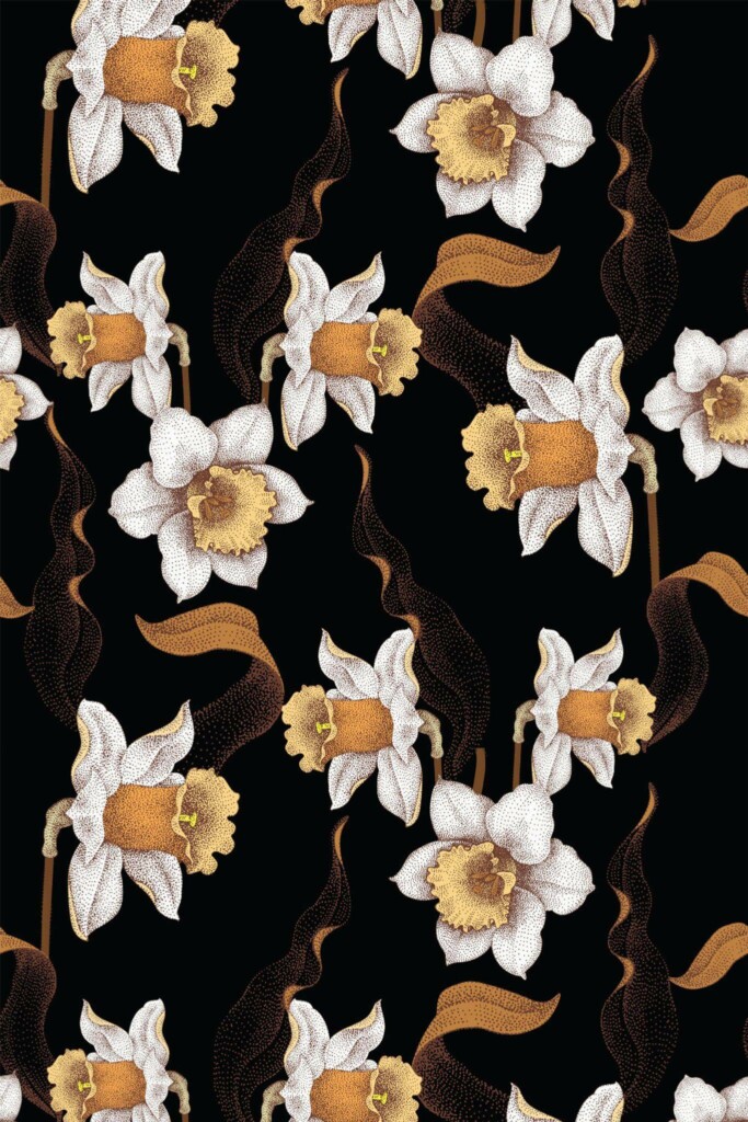 Pattern repeat of Vintage daffodil removable wallpaper design