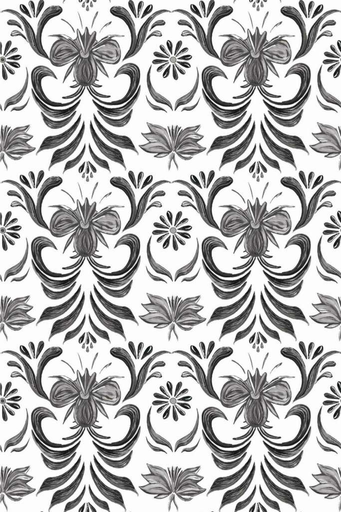 Pattern repeat of Vintage damask removable wallpaper design