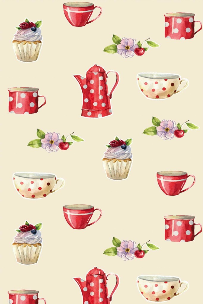 Pattern repeat of Vintage dishes removable wallpaper design