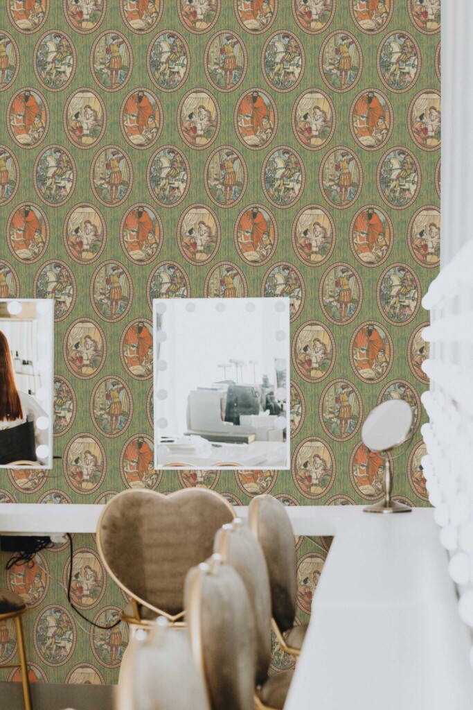 Peel and stick wallpaper in green sleeping beauty design by Fancy Walls