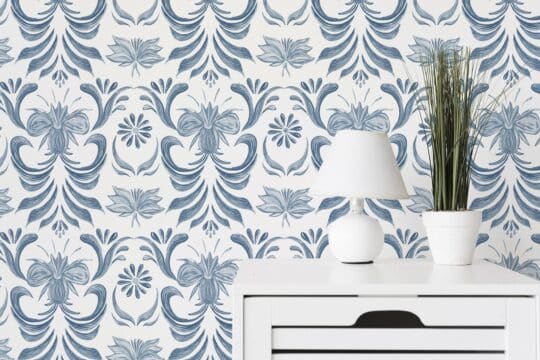 Blue vintage floral peel and stick wallpaper