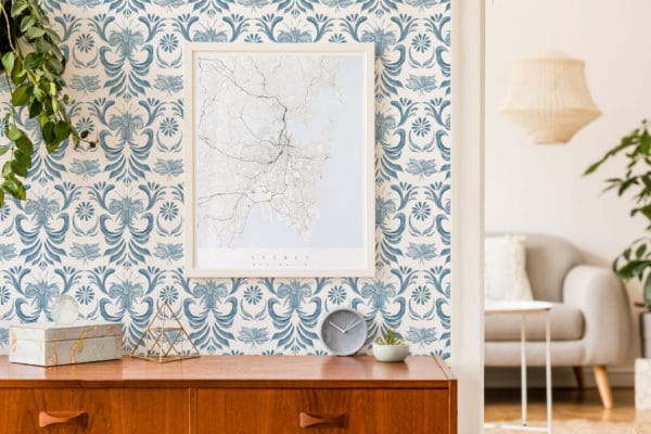 blue vintage floral peel and stick removable wallpaper