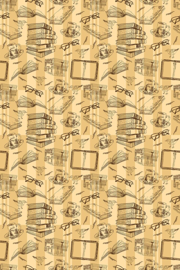 Fancy Walls peel and stick wallpaper with brown bird and book motifs