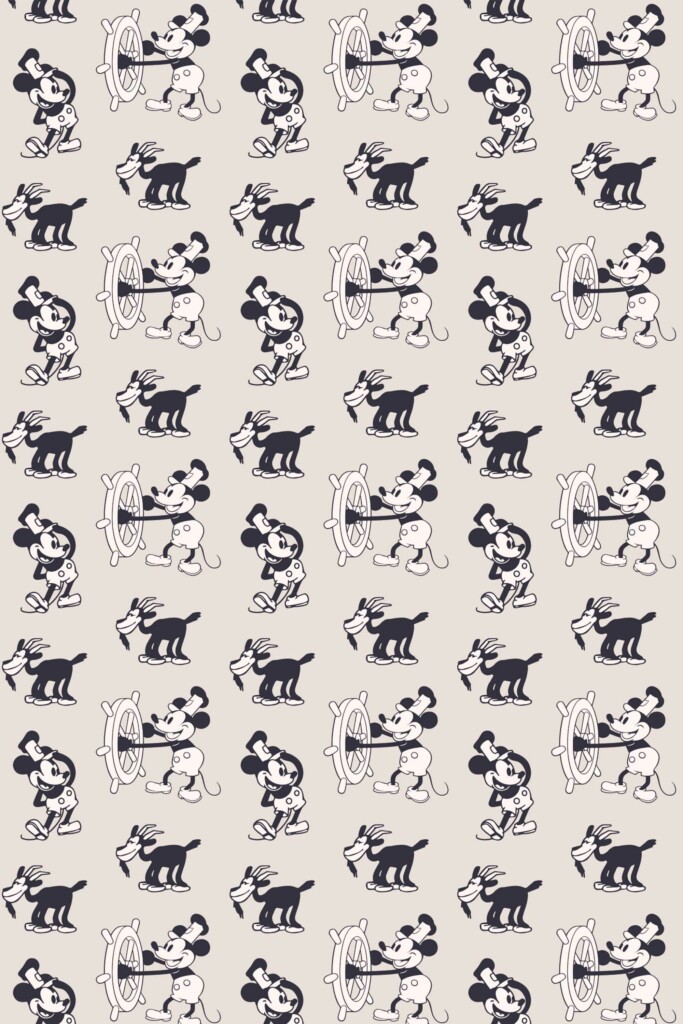 Beige Retro Rodent Self-Adhesive Wallpaper by Fancy Walls