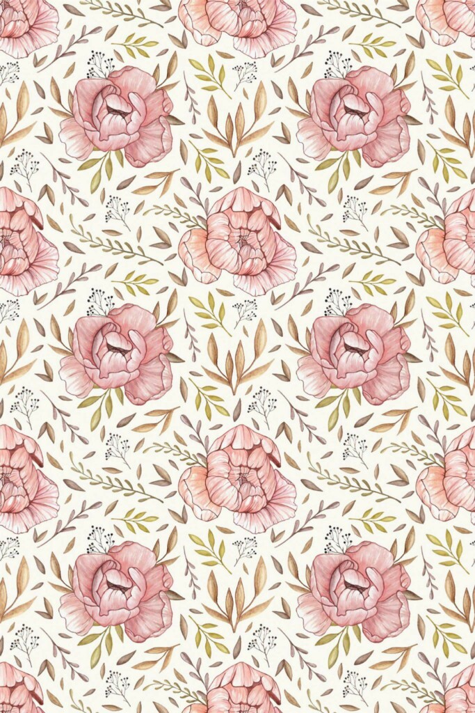 Pattern repeat of Vintage peony removable wallpaper design
