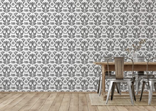 floral black and white traditional wallpaper