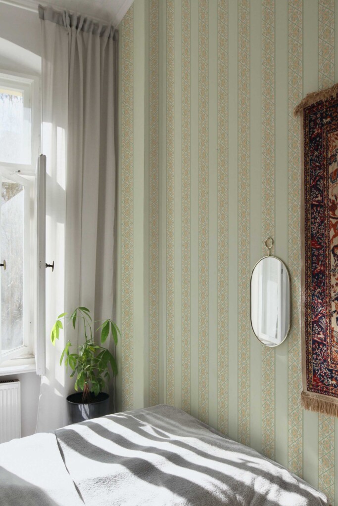 Fancy Walls peel and stick wallpaper in sage green chateau style