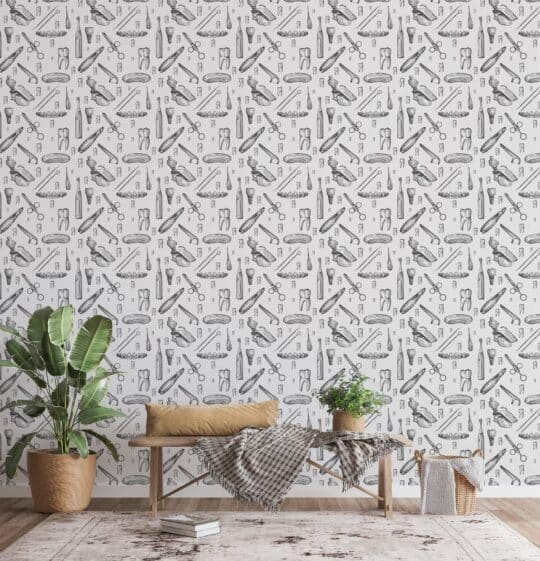 vintage stomatology black and white traditional wallpaper