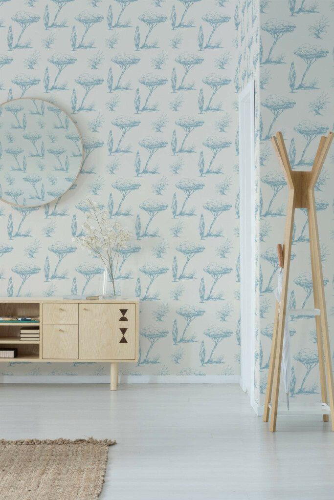 Minimal style entryway decorated with Vintage tree pattern peel and stick wallpaper