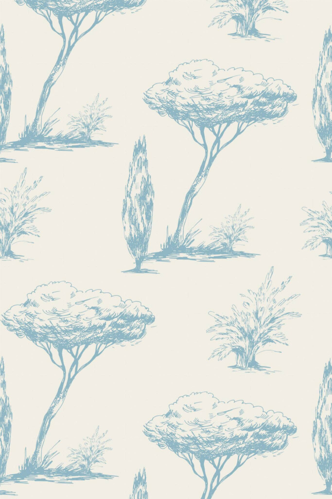 Pattern repeat of Vintage trees removable wallpaper design