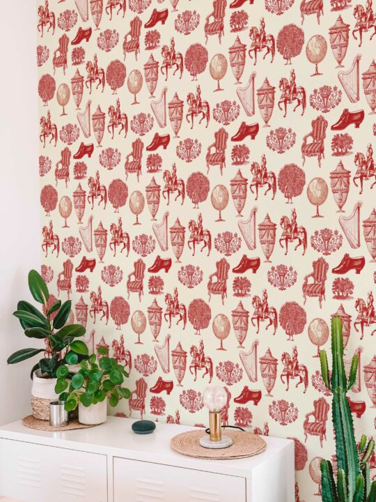 Red Cream Nostalgia Wallpaper for Walls, Fancy Walls