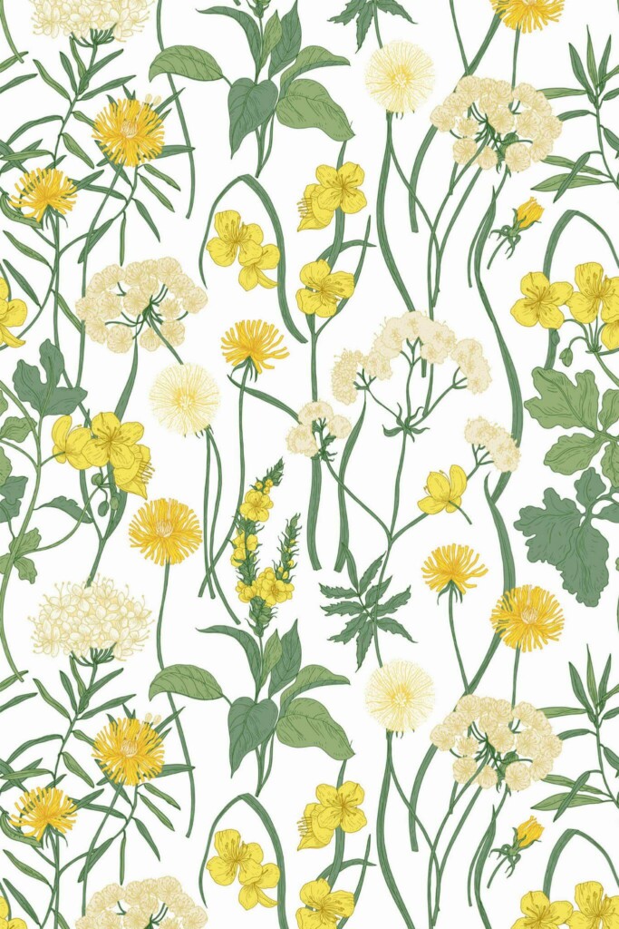 Pattern repeat of Vintage wildflower removable wallpaper design