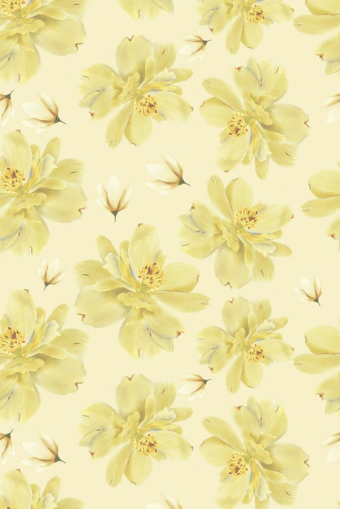 Pattern repeat of Vintage Yellow Daffodils removable wallpaper design