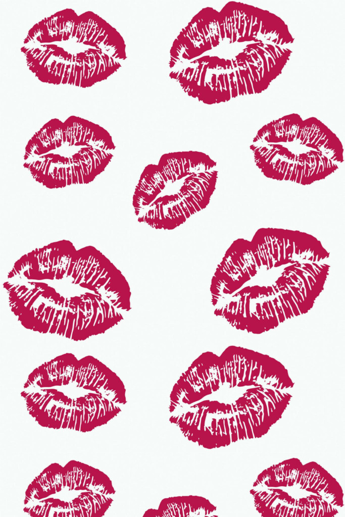 Pattern repeat of Viva magenta girly lips removable wallpaper design