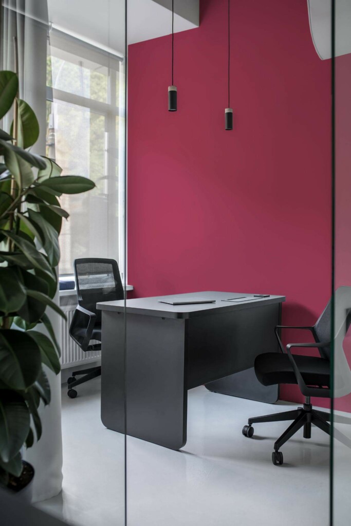 Modern style office decorated with Viva Magenta peel and stick wallpaper