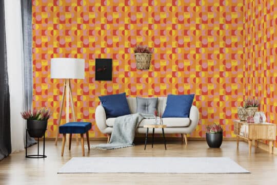 geometric orange traditional wallpaper