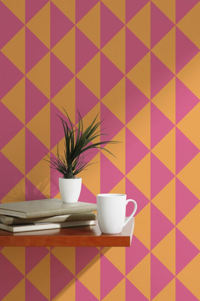 Scandinavian style accent wall decorated with Vivid triangles peel and stick wallpaper
