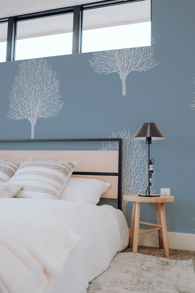 Wall mural featuring a blue and white tree from Fancy Walls