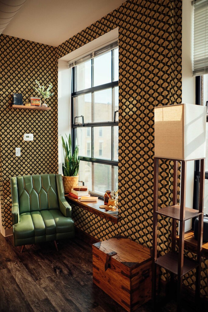 Fancy Walls black peel and stick wallpaper in floral art deco design