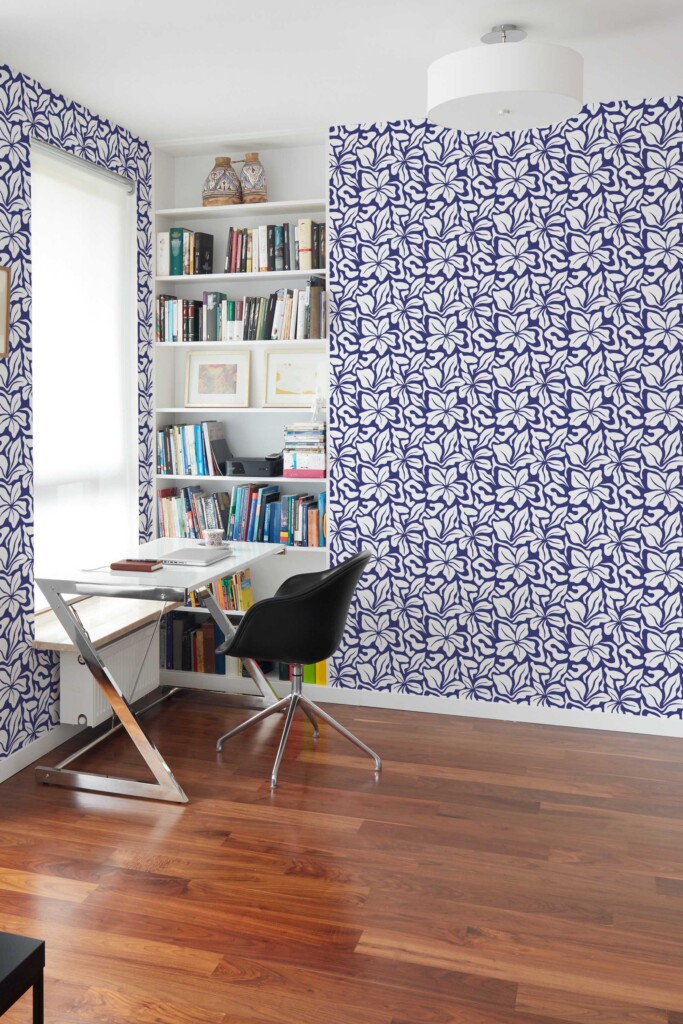 Fancy Walls traditional wallpaper in botanical cutout flower pattern in blue and white