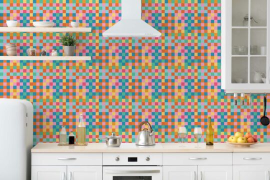 Fancy Walls colorful peel and stick wallpaper in bold check pattern