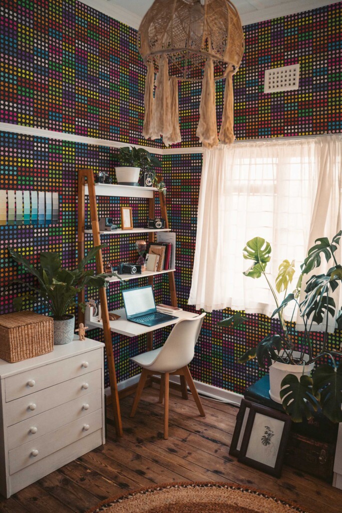 Colorful Dotted peel and stick or non pasted wallpaper. Fancy Walls colorful geometric lego brick style eclectic self-adhesive or tradition wallpaper for walls