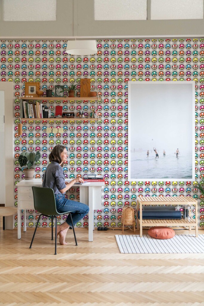 Whimsical mushroom design self-adhesive wallpaper by Fancy Walls