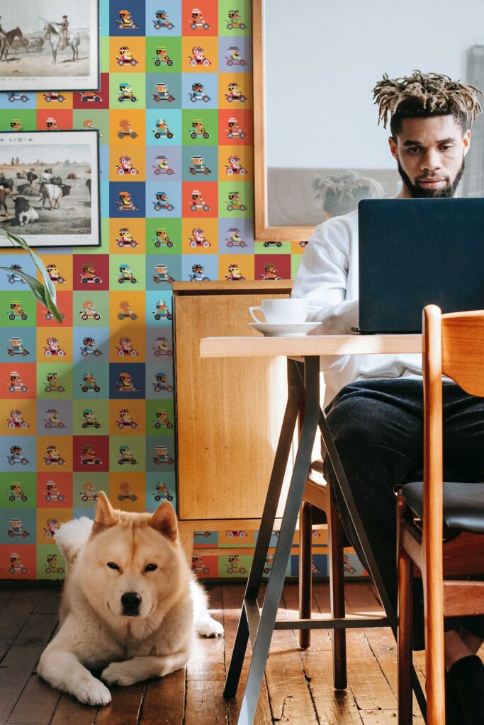Fancy Walls gaming room self-adhesive wallpaper with pixel design