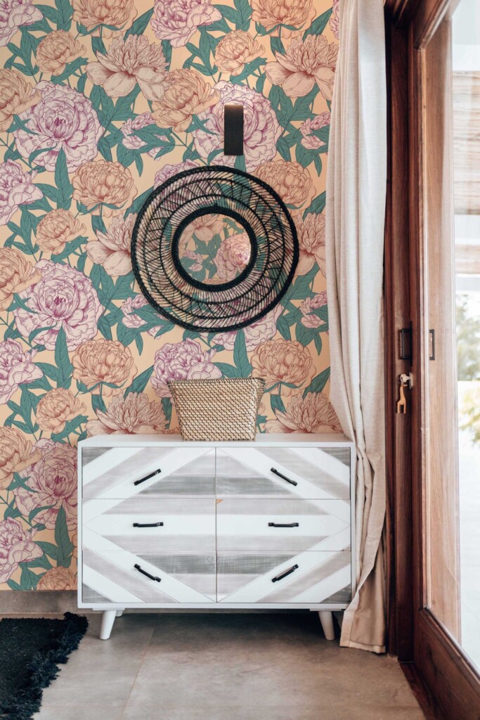 Botanical Dusty Rose Floral wallpaper for Living room walls by Fancy Walls
