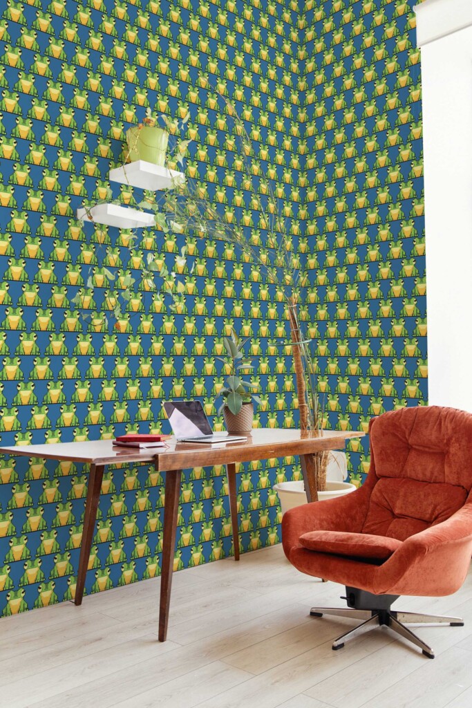 Traditional wallpaper with pixel frog design by Fancy Walls