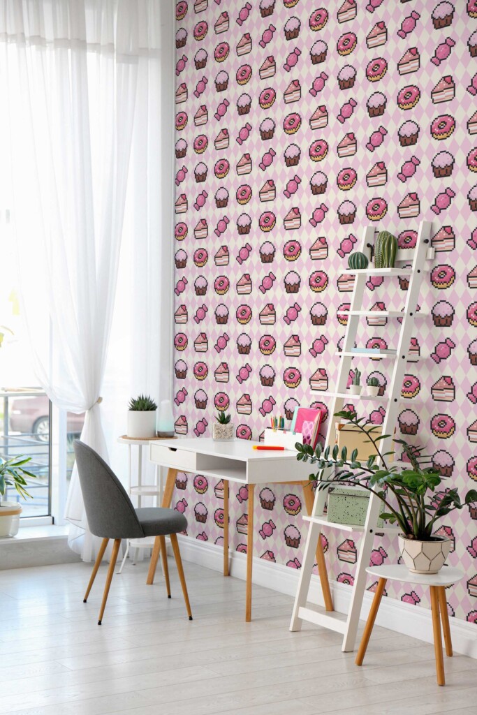 Traditional wallpaper with pixel dessert print by Fancy Walls