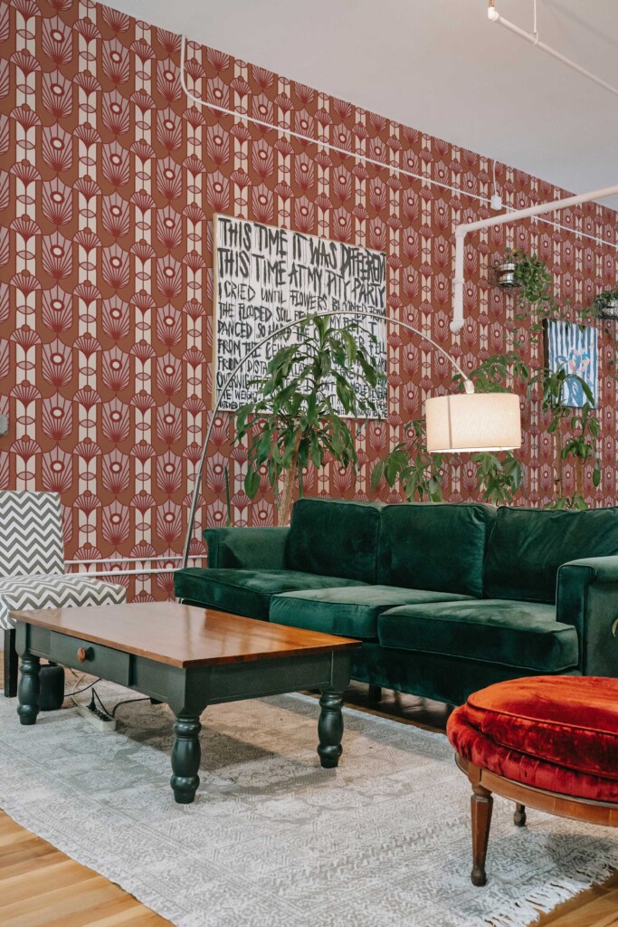 Fancy Walls terracotta peel and stick wallpaper in art deco style