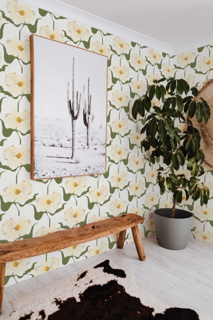 Fancy Walls traditional wallpaper with pixelated yellow floral theme