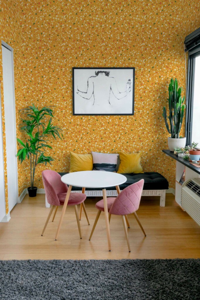Eclectic style living room decorated with Warm orange terrazzo peel and stick wallpaper