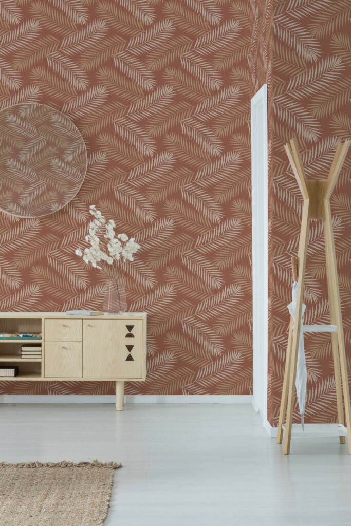 Minimal style entryway decorated with Warm tropical peel and stick wallpaper