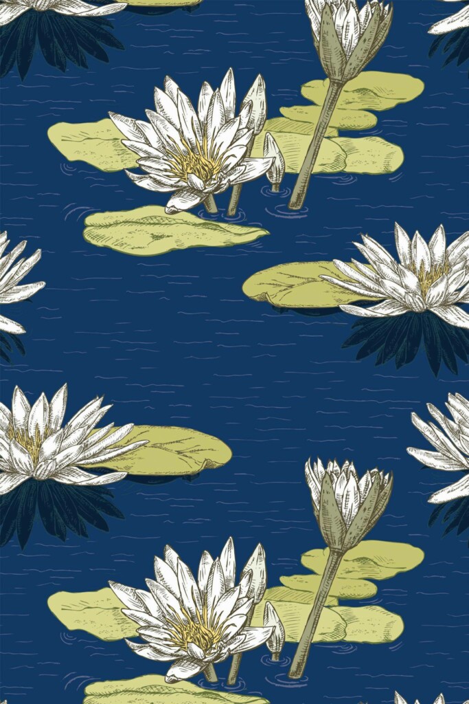 Pattern repeat of Water lilies removable wallpaper design