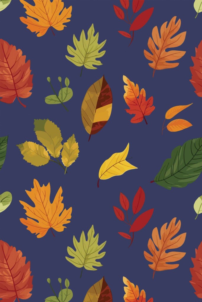Pattern repeat of Watercolor Autumn Leaves removable wallpaper design