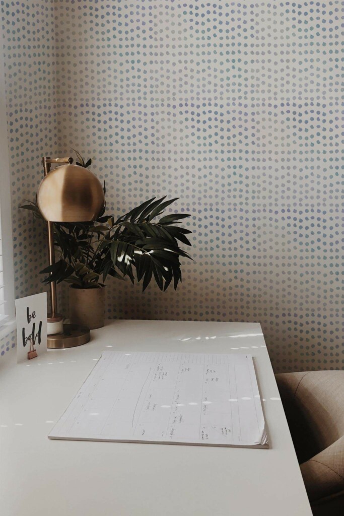 Rustic style home office decorated with Watercolor dots peel and stick wallpaper