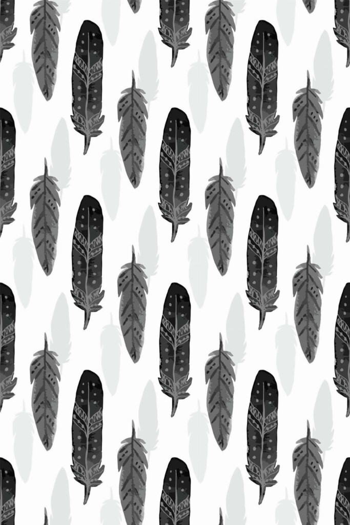 Pattern repeat of Watercolor feather removable wallpaper design