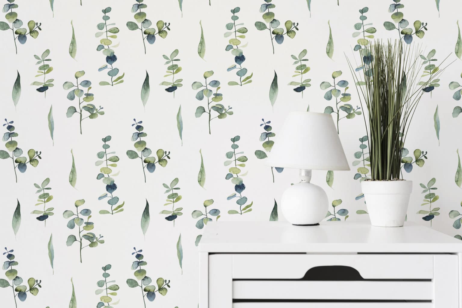 Watercolor green leaf pattern wallpaper - Peel and Stick Removable