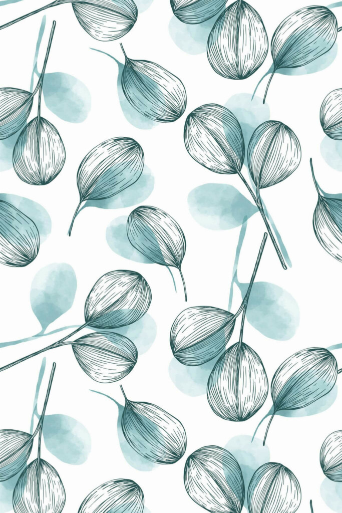 Pattern repeat of Watercolor leaf removable wallpaper design