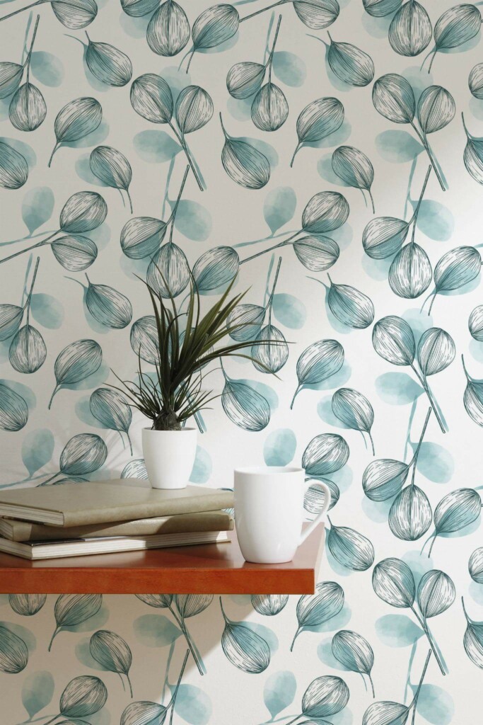 Scandinavian style accent wall decorated with Watercolor leaf peel and stick wallpaper